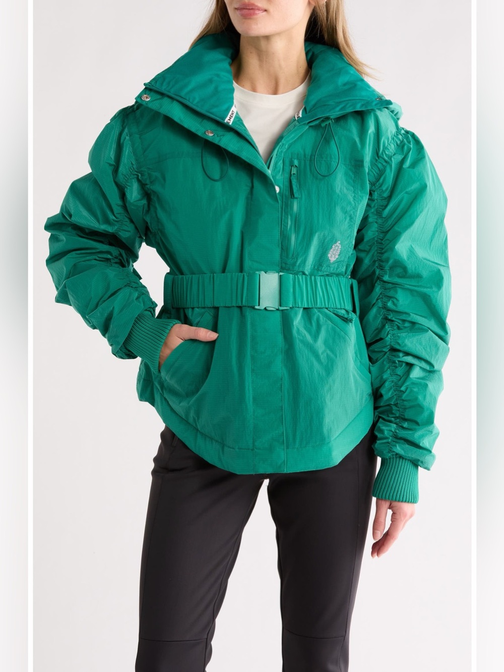 Free People FP Movement Green Glow Belted Hooded Jacket Women’s L NWT $398
